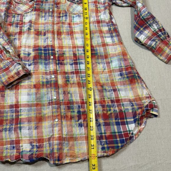 A Rare Bird Pearl Snap Plaid Shirt Dress Sz Small Rhinestone Embellished Button - Picture 5 of 6